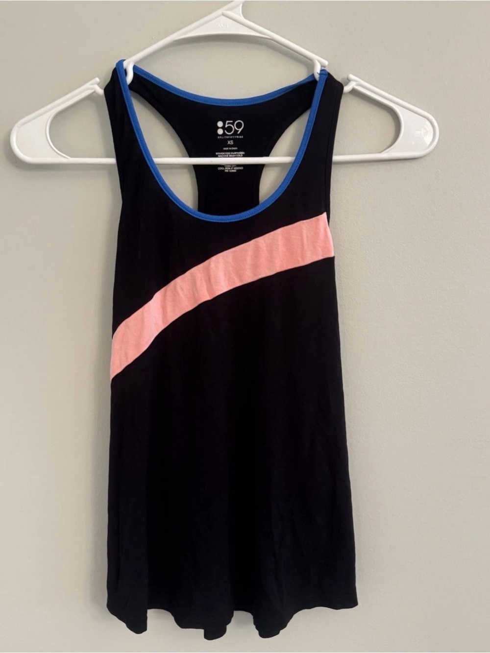 Splits59 Black Racerback Tank with Pink Stripe and Blue Trim
